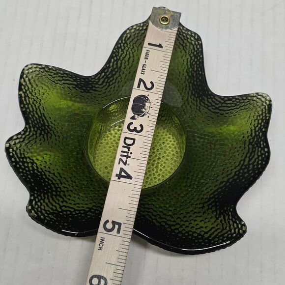 HALLMARK SUMMER AUTUMN MAPLE LEAF TEA LIGHT CANDLE HOLDERS GREEN GLASS - Picture 8 of 9